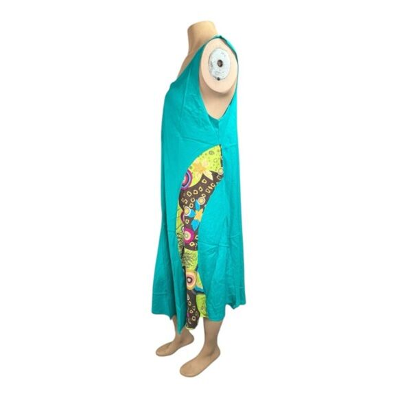 JUNGLEE BILLEE Sleeveless Patchwork Dress Free Size Teal Boho Rayon #9 - Picture 2 of 7